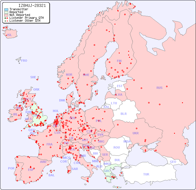 European Reception Map for IZ8HUJ-28321
