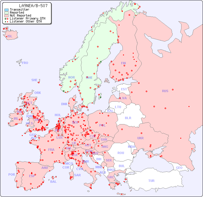 European Reception Map for LA9NEA/B-507