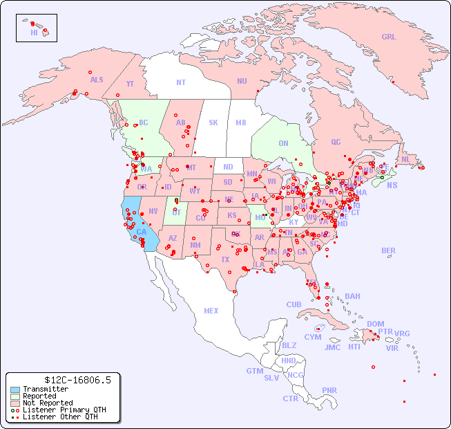 North American Reception Map for $12C-16806.5