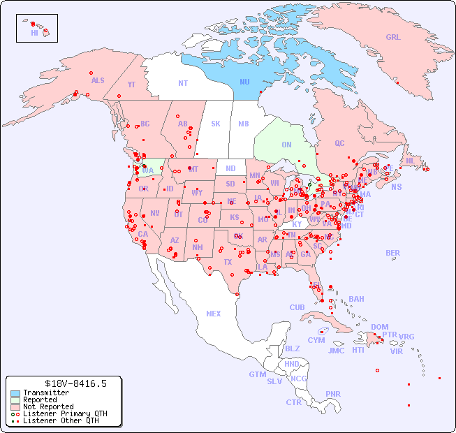 North American Reception Map for $18V-8416.5