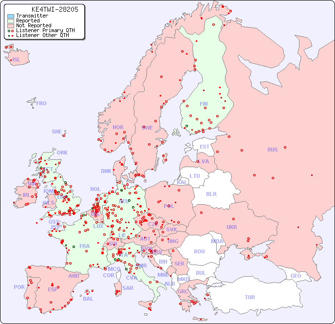 European Reception Map for KE4TWI-28205