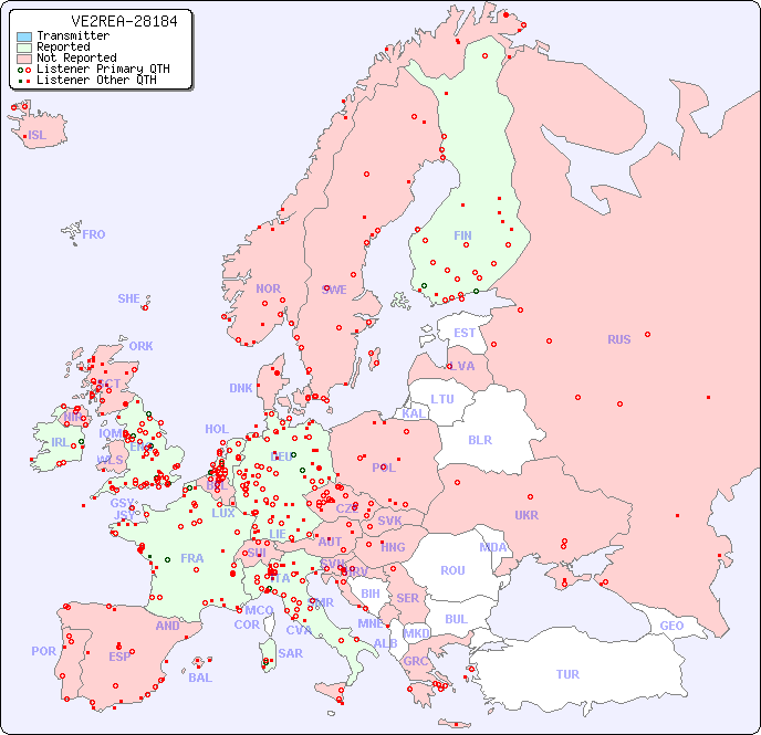 European Reception Map for VE2REA-28184