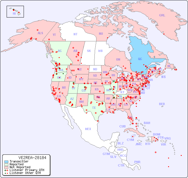 North American Reception Map for VE2REA-28184