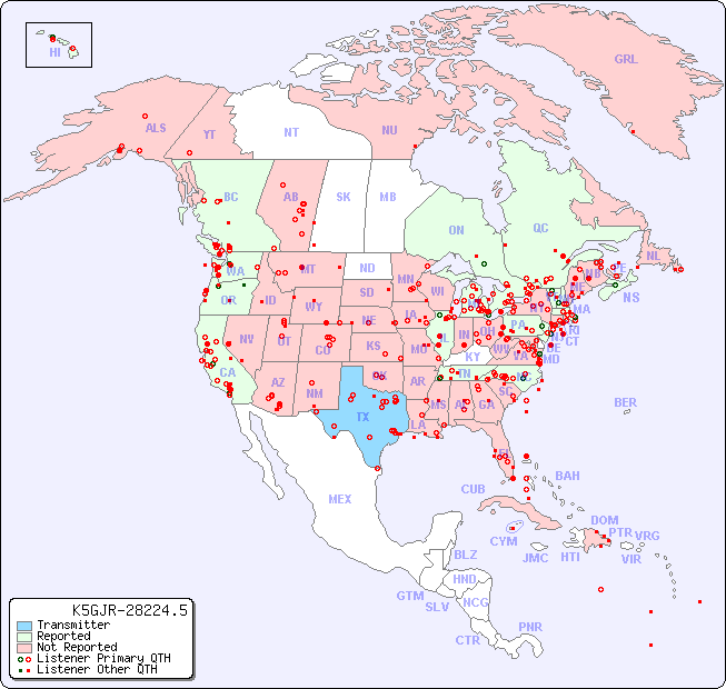 North American Reception Map for K5GJR-28224.5