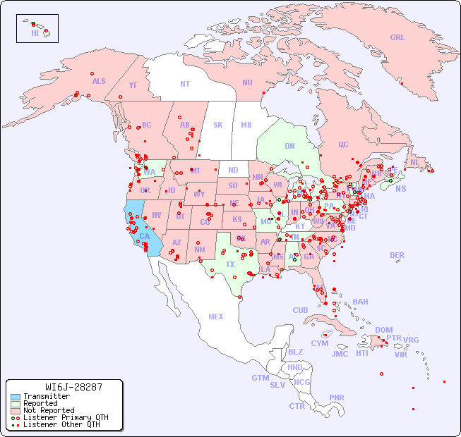 North American Reception Map for WI6J-28287
