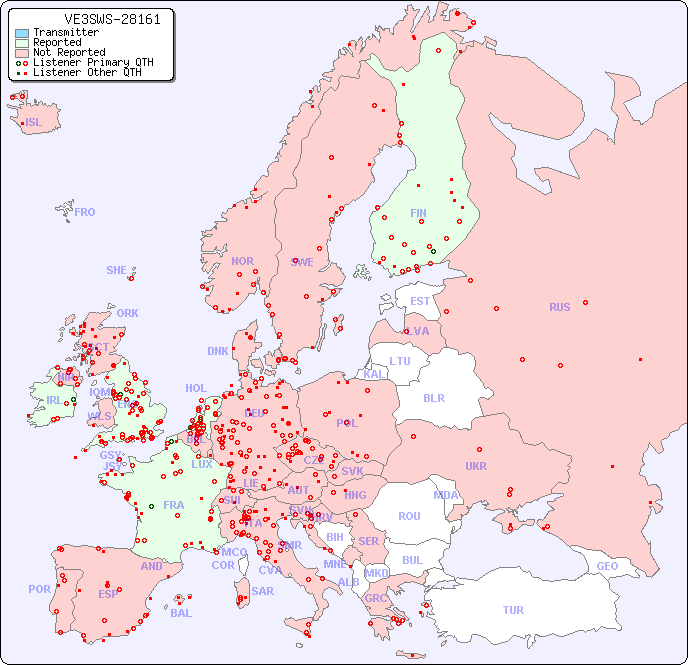 European Reception Map for VE3SWS-28161
