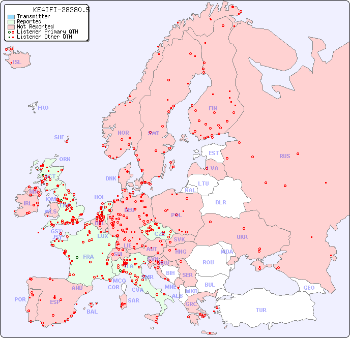 European Reception Map for KE4IFI-28280.5