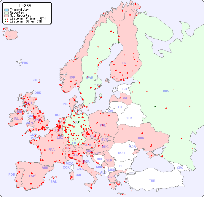 European Reception Map for U-355