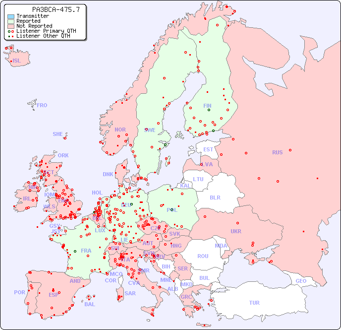 European Reception Map for PA3BCA-475.7