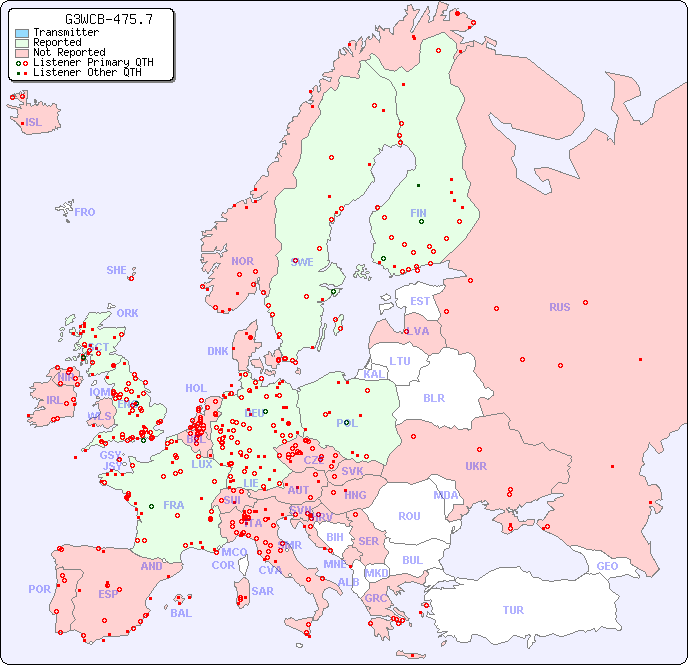 European Reception Map for G3WCB-475.7
