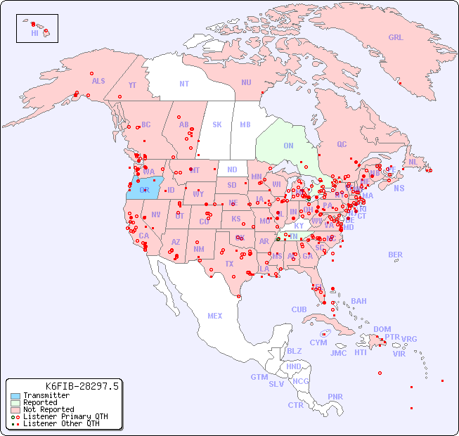 North American Reception Map for K6FIB-28297.5