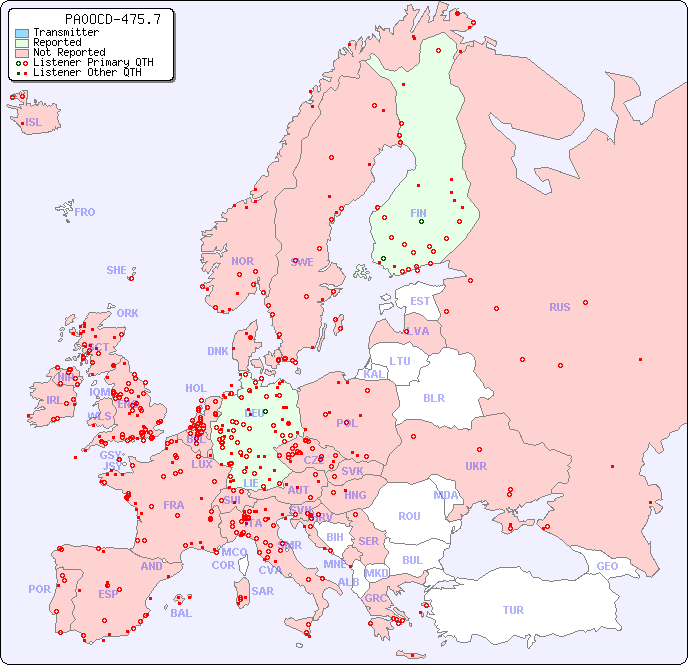European Reception Map for PA0OCD-475.7