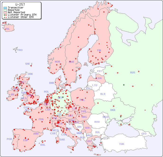 European Reception Map for U-257