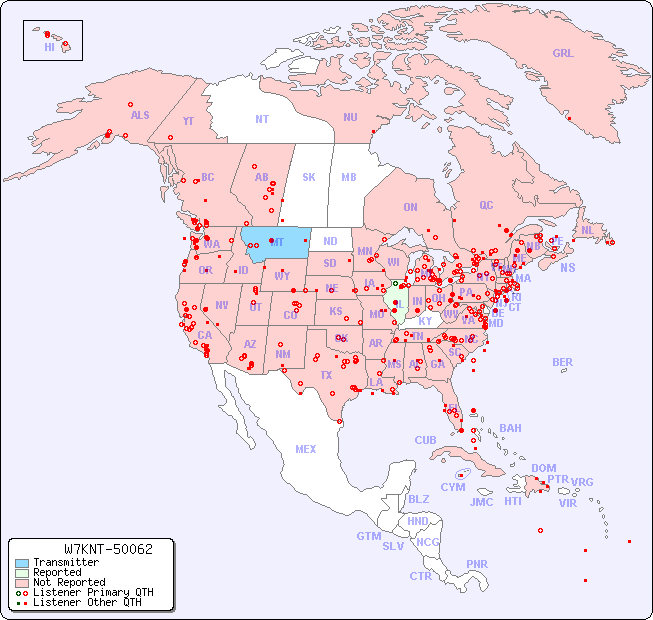 North American Reception Map for W7KNT-50062