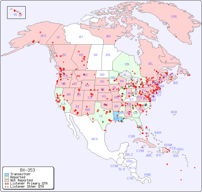 North American Reception Map for BX-353