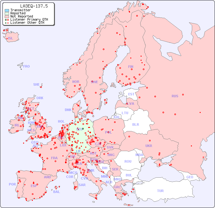 European Reception Map for LA3EQ-137.5