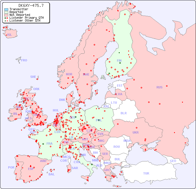 European Reception Map for DK6XY-475.7