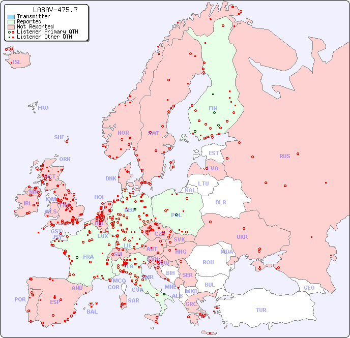 European Reception Map for LA8AV-475.7