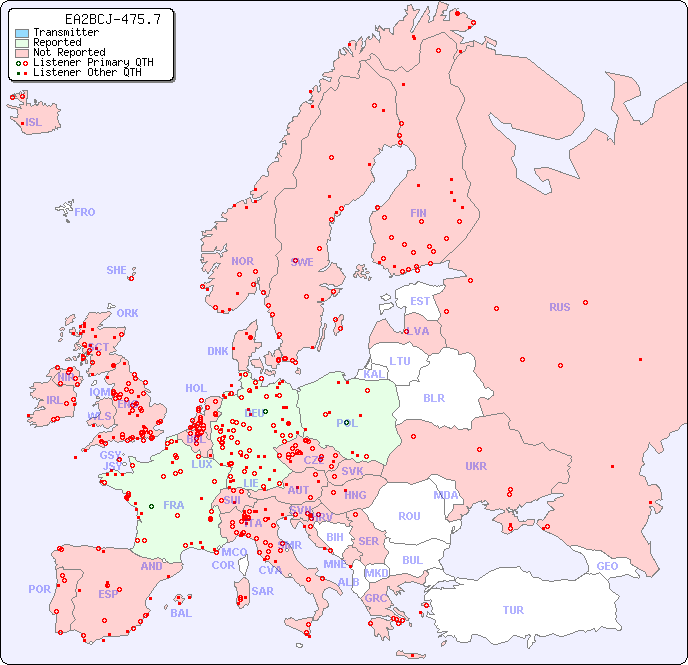 European Reception Map for EA2BCJ-475.7