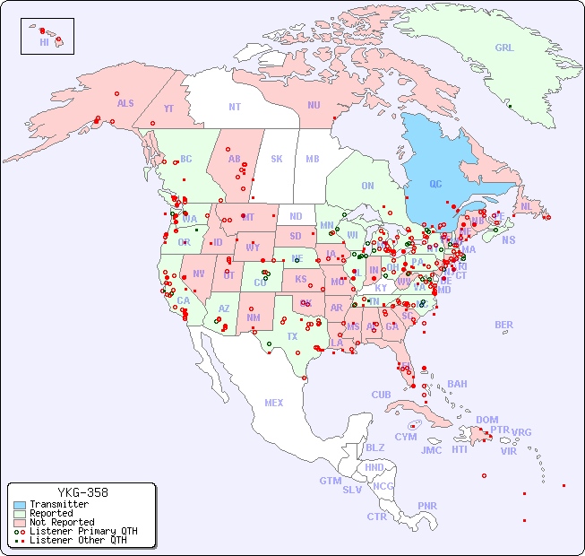 North American Reception Map for YKG-358