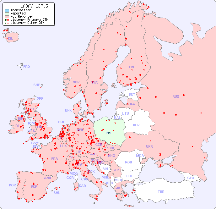 European Reception Map for LA8AV-137.5