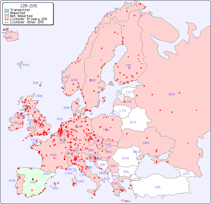 European Reception Map for JZR-205