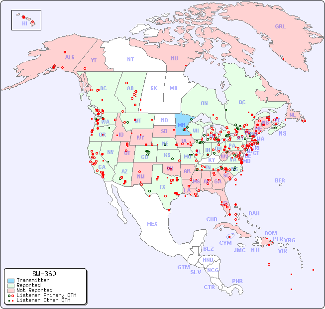 North American Reception Map for SW-360