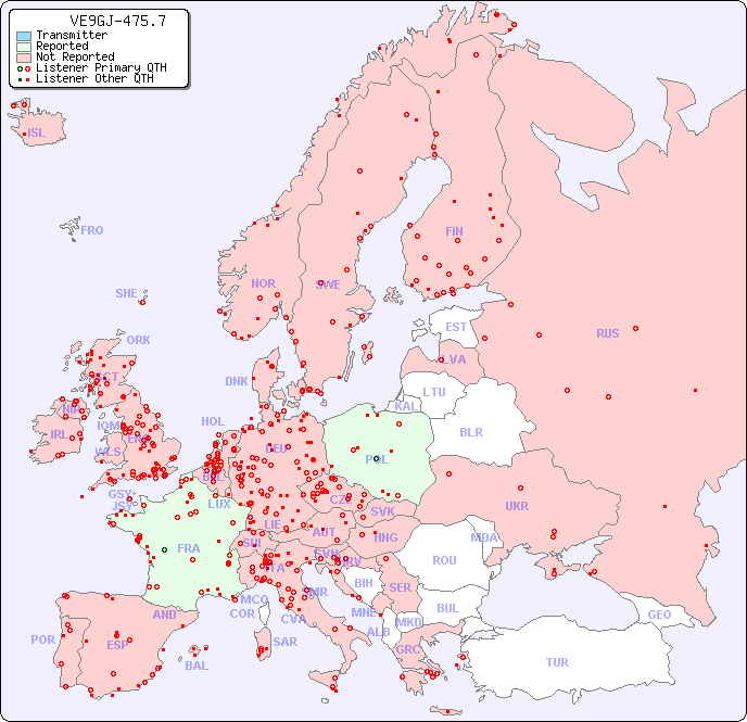 European Reception Map for VE9GJ-475.7