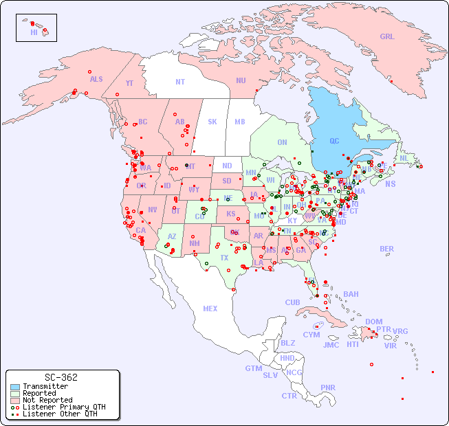 North American Reception Map for SC-362