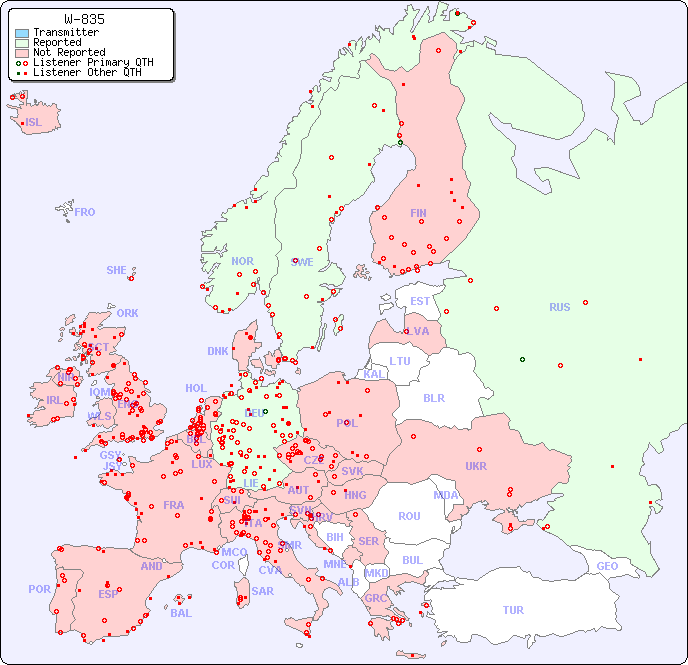 European Reception Map for W-835