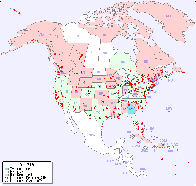 North American Reception Map for AY-219