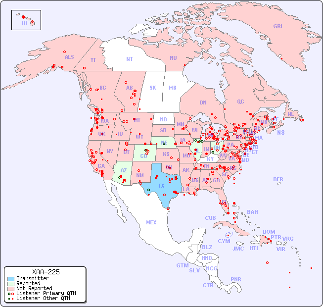 North American Reception Map for XAA-225