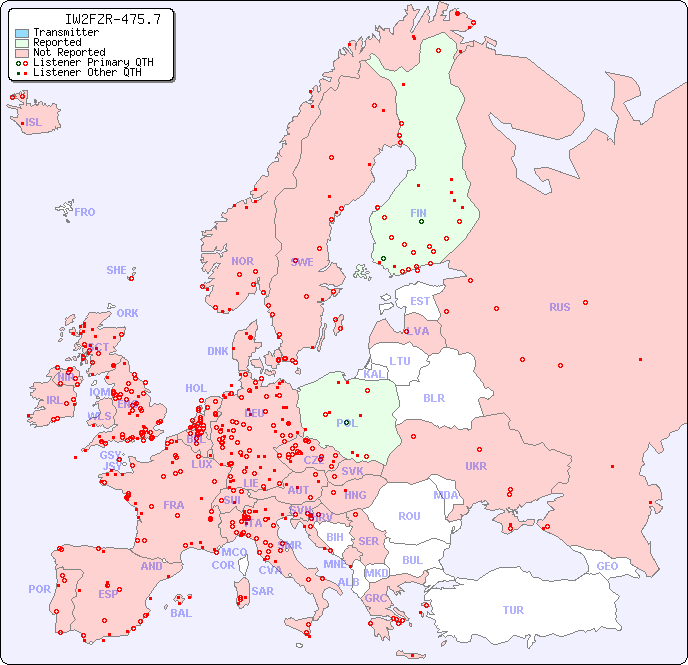 European Reception Map for IW2FZR-475.7