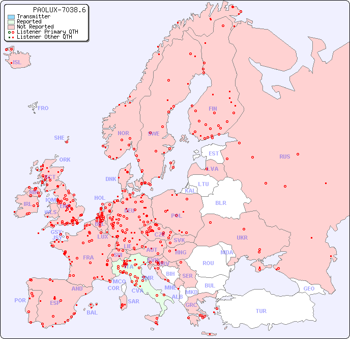 European Reception Map for PA0LUX-7038.6
