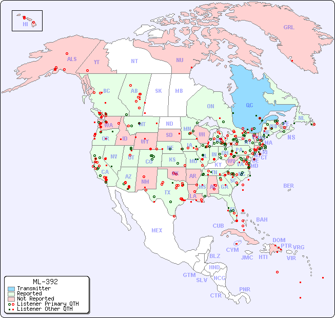 North American Reception Map for ML-392