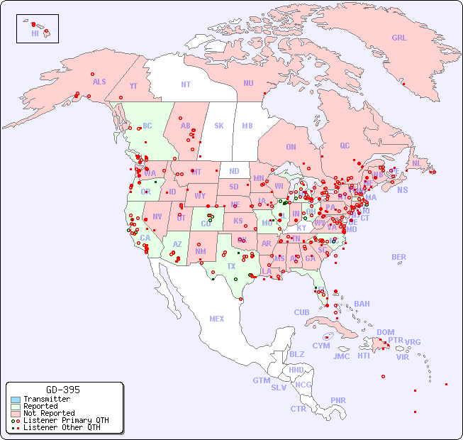 North American Reception Map for GD-395