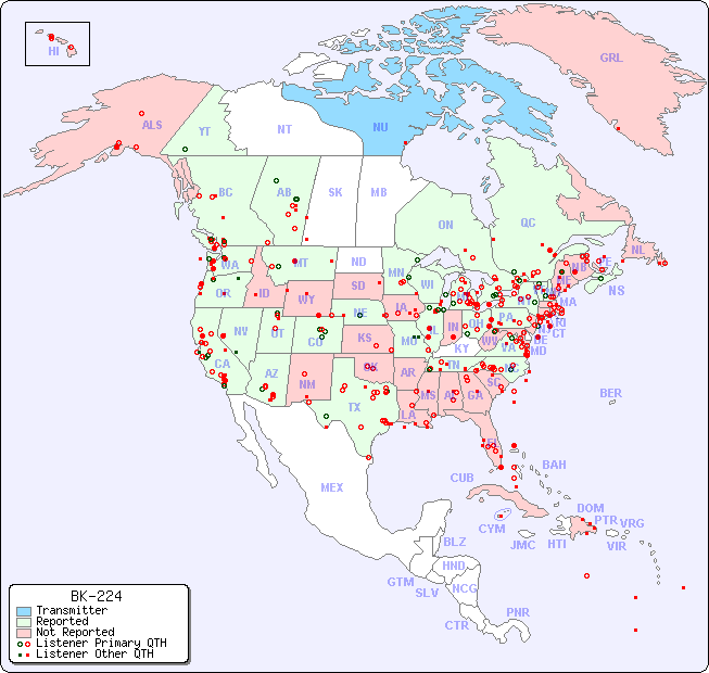 North American Reception Map for BK-224