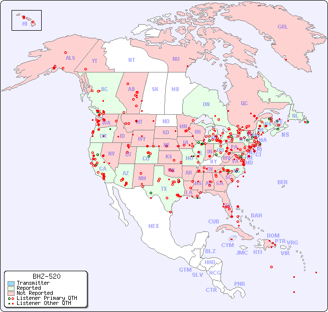 North American Reception Map for BHZ-520