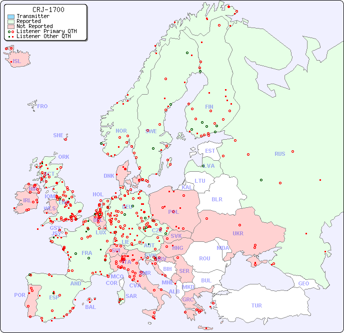 European Reception Map for CRJ-1700