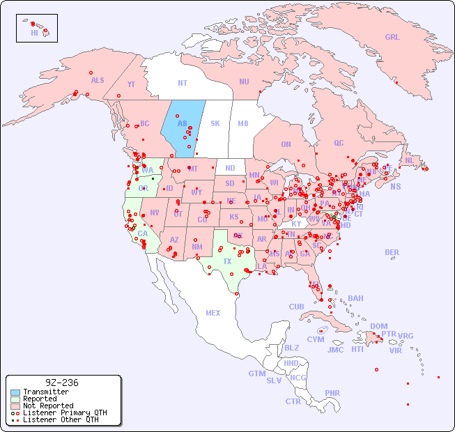 North American Reception Map for 9Z-236