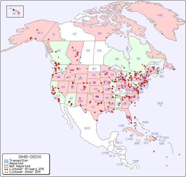 North American Reception Map for OA4B-28200