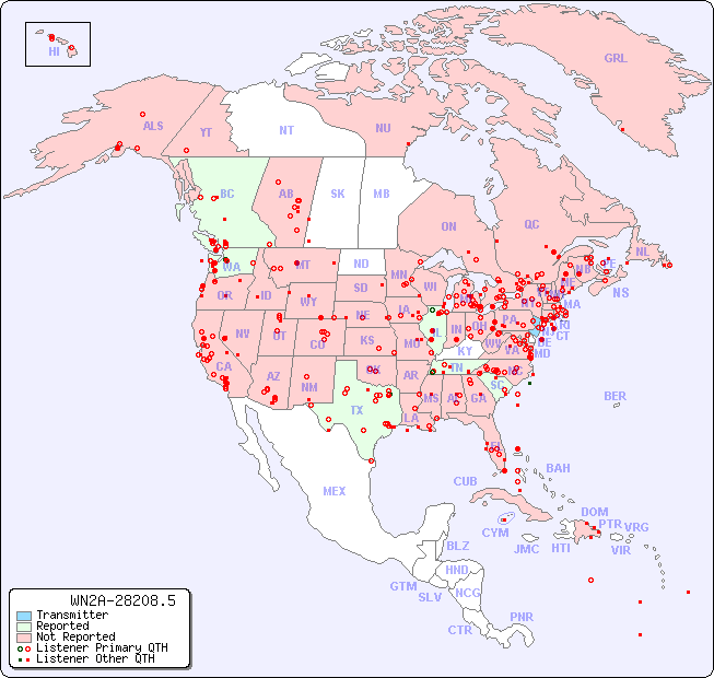 North American Reception Map for WN2A-28208.5