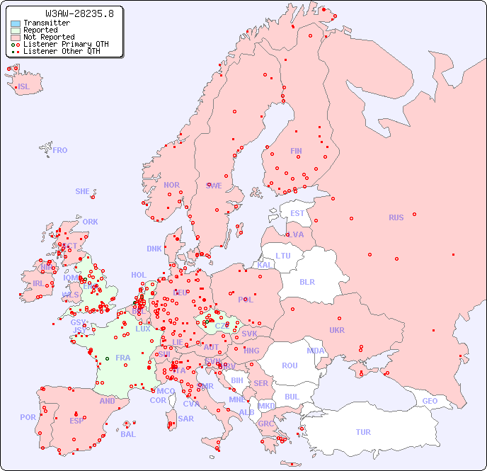European Reception Map for W3AW-28235.8