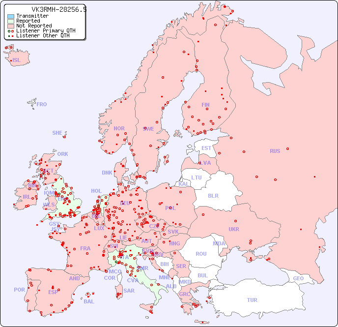 European Reception Map for VK3RMH-28256.5