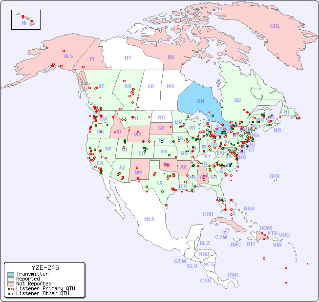 North American Reception Map for YZE-245