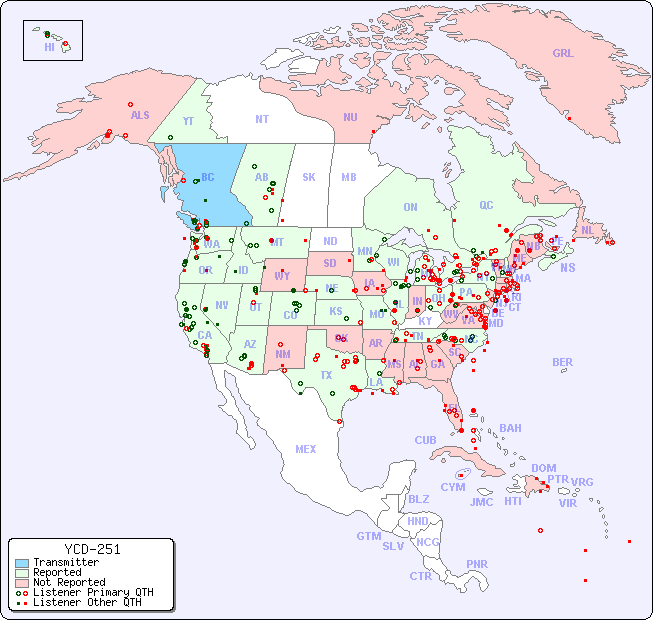 North American Reception Map for YCD-251