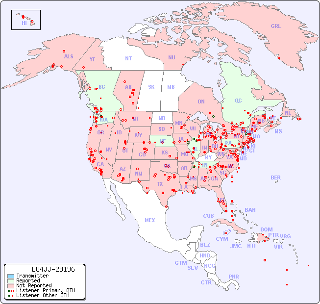 North American Reception Map for LU4JJ-28196