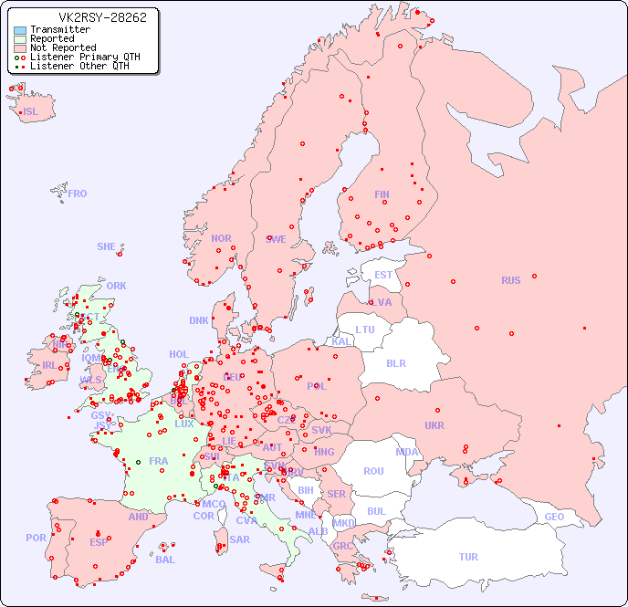 European Reception Map for VK2RSY-28262