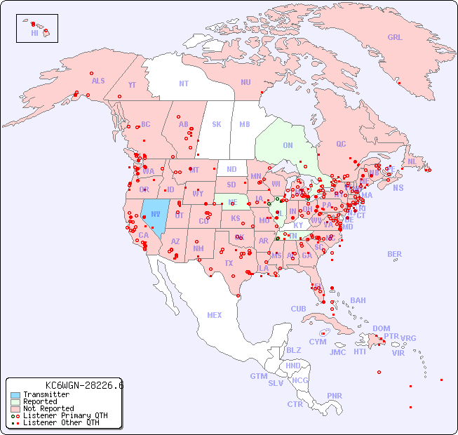 North American Reception Map for KC6WGN-28226.6