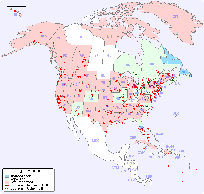 North American Reception Map for $04O-518